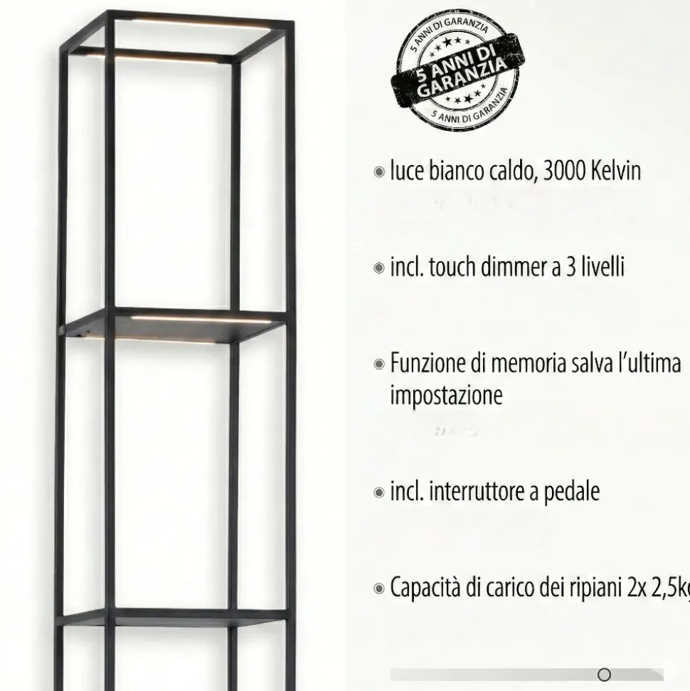 Piantana porta oggetti nera lampada led3000k dimmerabile