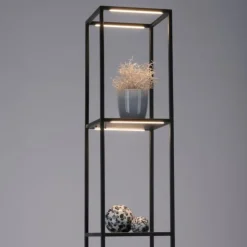 Piantana porta oggetti nera lampada led3000k dimmerabile