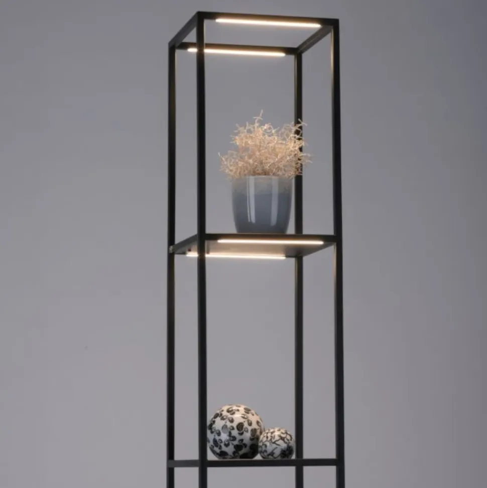 Piantana porta oggetti nera lampada led3000k dimmerabile