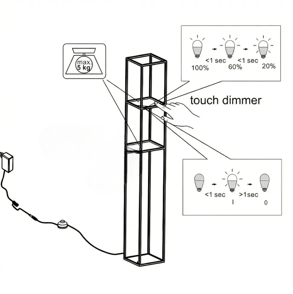 Piantana porta oggetti nera lampada led3000k dimmerabile