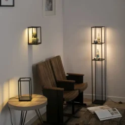 Piantana porta oggetti nera lampada led3000k dimmerabile