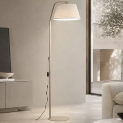 Piantana sabbia piccolo arco metallo paralume tessuto lino