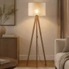 Piantana scandinava tre piedi di legno noce paralume lino beige
