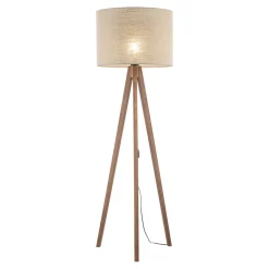 Piantana scandinava tre piedi di legno noce paralume lino beige