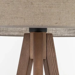 Piantana scandinava tre piedi di legno noce paralume lino beige