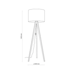 Piantana scandinava tre piedi di legno noce paralume lino beige