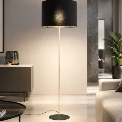 Piantana stile contemporaneo oro lucido paralume nero