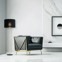 Piantana stile contemporaneo oro lucido paralume nero