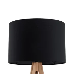 Piantana tre piedi di legno scandinavo pino con paralume nero
