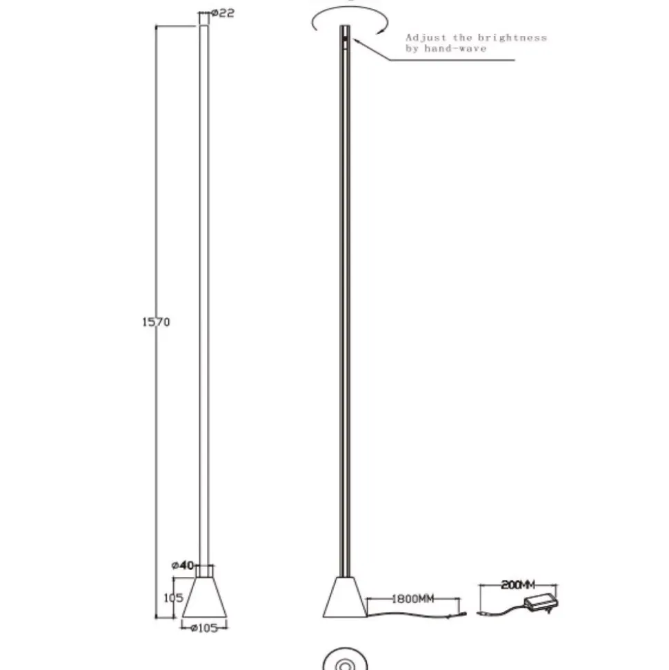 Piantana tubo led 26w 2700k 4000k dimmerabile moderna caffe