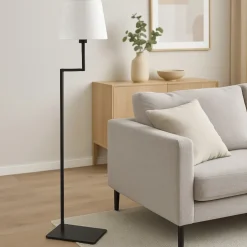 Piantane da salotto minimalista metallo nero paralume bianco