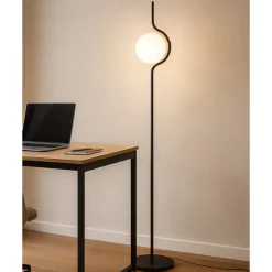 Piantane da terra vetro nero opaco vetro bianco led 3000k dimmerabile