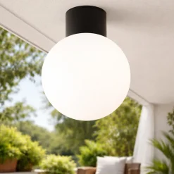 Plafoniera da esterno antracite sfera vetro bianco moderna ip54