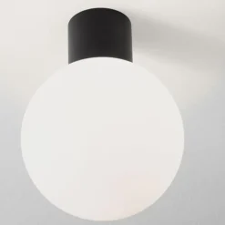 Plafoniera da esterno antracite sfera vetro bianco moderna ip54