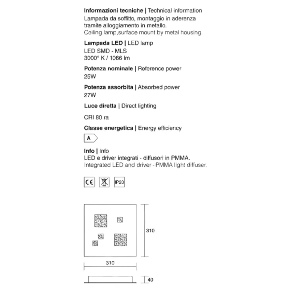 Plafoniera led 3000k sabbia quadrata moderna isyluce