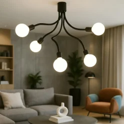 Plafoniera nera 5 luci orientabili moderna bulbo perenz illuminazione