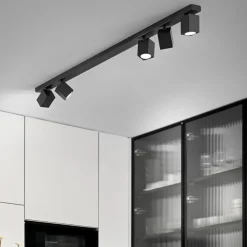Plafoniera nera con spot lampade squadrate orientabili perenz oddy