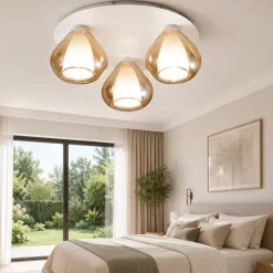 Plafoniera per camera da letto con vetri ambra moderna fabas luce lila