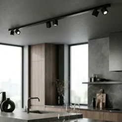 Plafoniera per cucina 200cm con spot orientabili nera oddy perenz