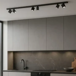 Plafoniera per cucina 200cm con spot orientabili nera oddy perenz
