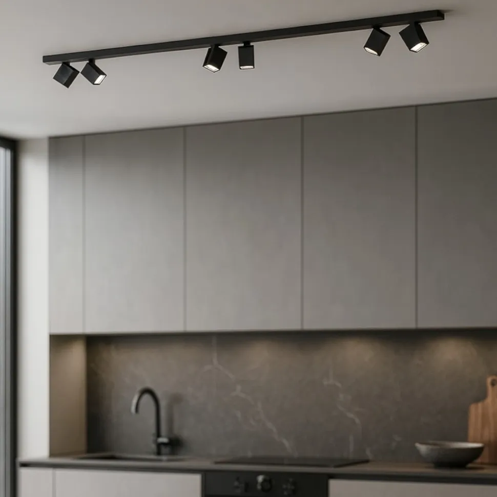 Plafoniera per cucina 200cm con spot orientabili nera oddy perenz