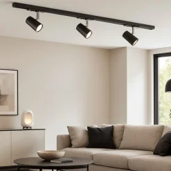 Plafoniera a binario nero 3 spot led orientabili monofase fp