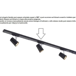 Plafoniera a binario nero 3 spot led orientabili monofase fp