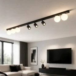 Plafoniera binario 180cm con faretti orientabili nera per cucina moderna