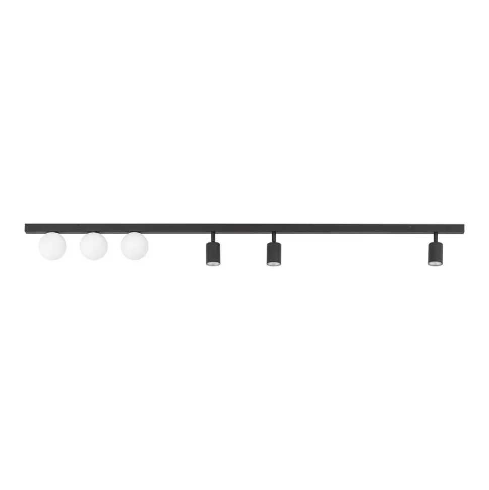 Plafoniera binario 159cm nero con faretti orientabili sfere vetro fp