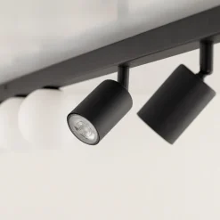 Plafoniera binario 159cm nero con faretti orientabili sfere vetro fp