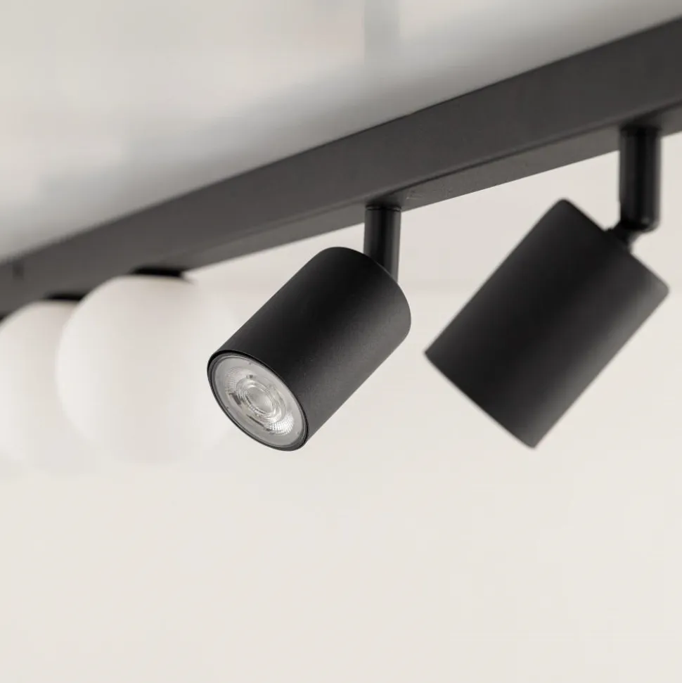 Plafoniera binario 159cm nero con faretti orientabili sfere vetro fp