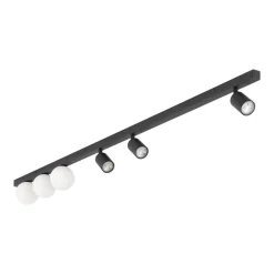 Plafoniera binario 159cm nero con faretti orientabili sfere vetro fp