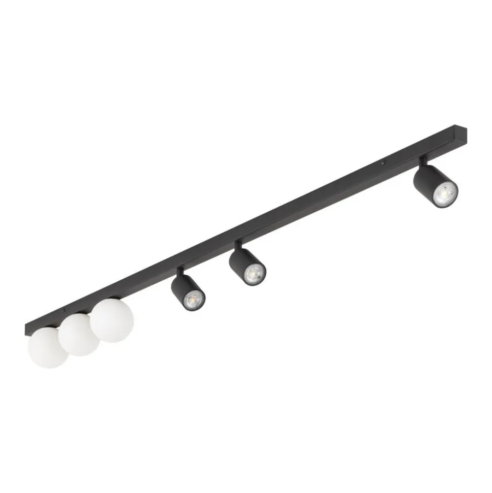 Plafoniera binario 159cm nero con faretti orientabili sfere vetro fp
