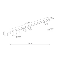 Plafoniera binario 159cm nero con faretti orientabili sfere vetro fp