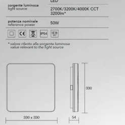 Plafoniera da bagno quadrata bianca moderna led cct isyluce