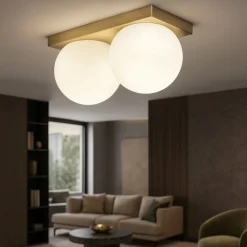 Plafoniera led oro ottone brunito sfere di vetro dot perenz