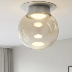 Plafoniera moderna sfera vetro ambrato da soggiorno sforzin miloox