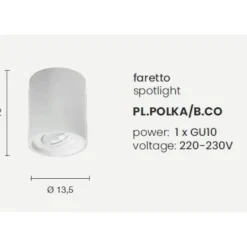 Pl polka ondaluce faretto in gesso cilindro orientabile gu10