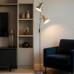 Polly pt2 ideal lux lampada da terra due luci orientabili cromo da lettura accensione separata