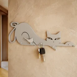 Portachiavi da parete forma di gatto magnetico legno colore tortora