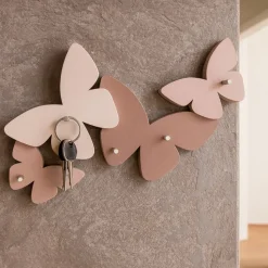Portachiavi da parete magnetico moderno farfalle legno colore rosa nuvola