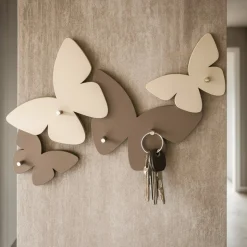 Portachiavi da parete moderno magnetico farfalle legno tortora