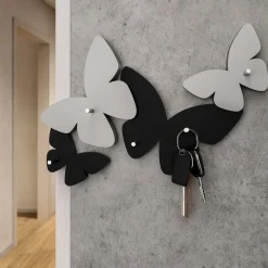 Portachiavi da parete moderno farfalle legno nero grigio