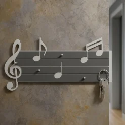 Portachiavi da parete moderno magnetico pentagramma musicale legno bianco grigio