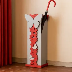 Portaombrelli farfalle moderno legno colore rosso rubino grigio