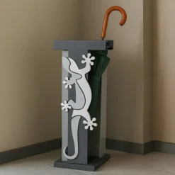 Portaombrelli moderno con geko legno bianco grigio