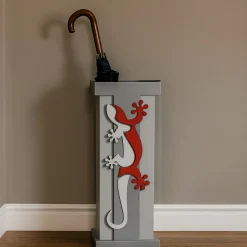 Portaombrelli moderno da terra geko legno rosso rubino grigio