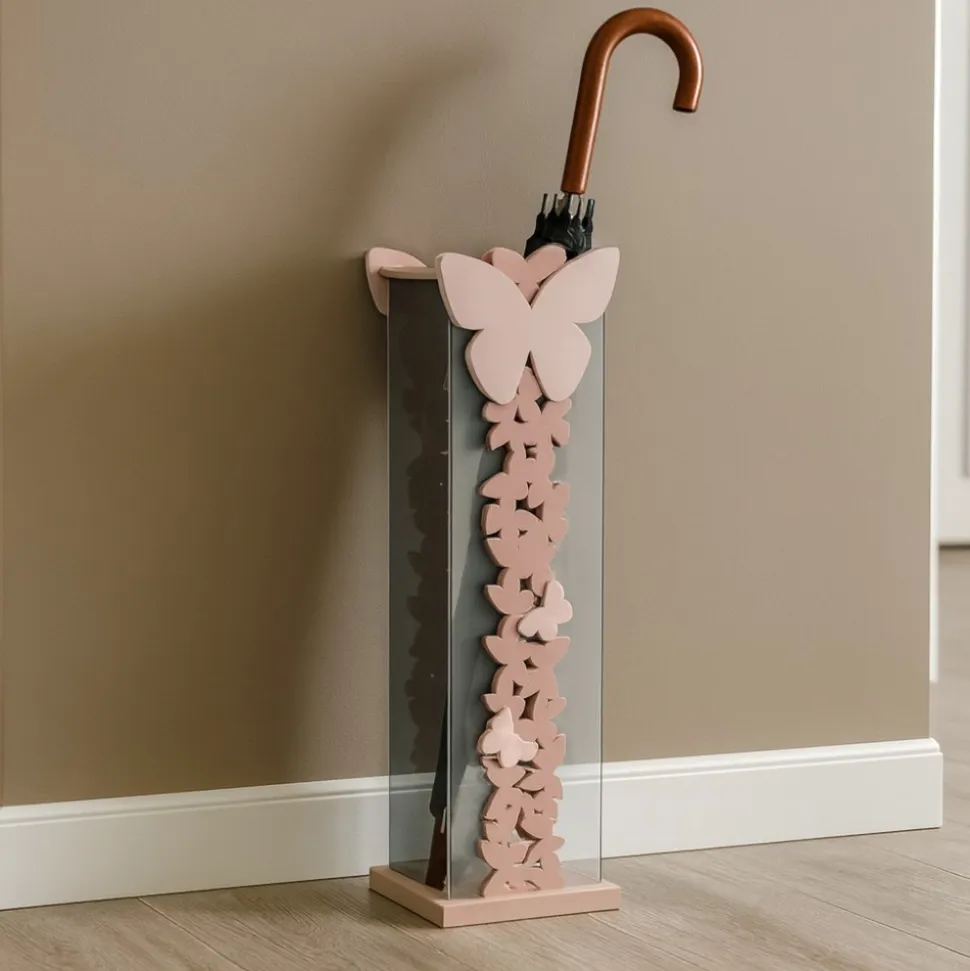 Portaombrelli moderno farfalle legno rosa nuvola
