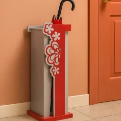 Portaombrello moderno da terra design legno colore rosso rubino grigio
