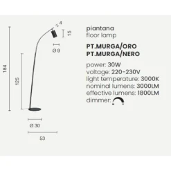 Pt murga ondaluce piantana nera doppia illuminazione led 3000k